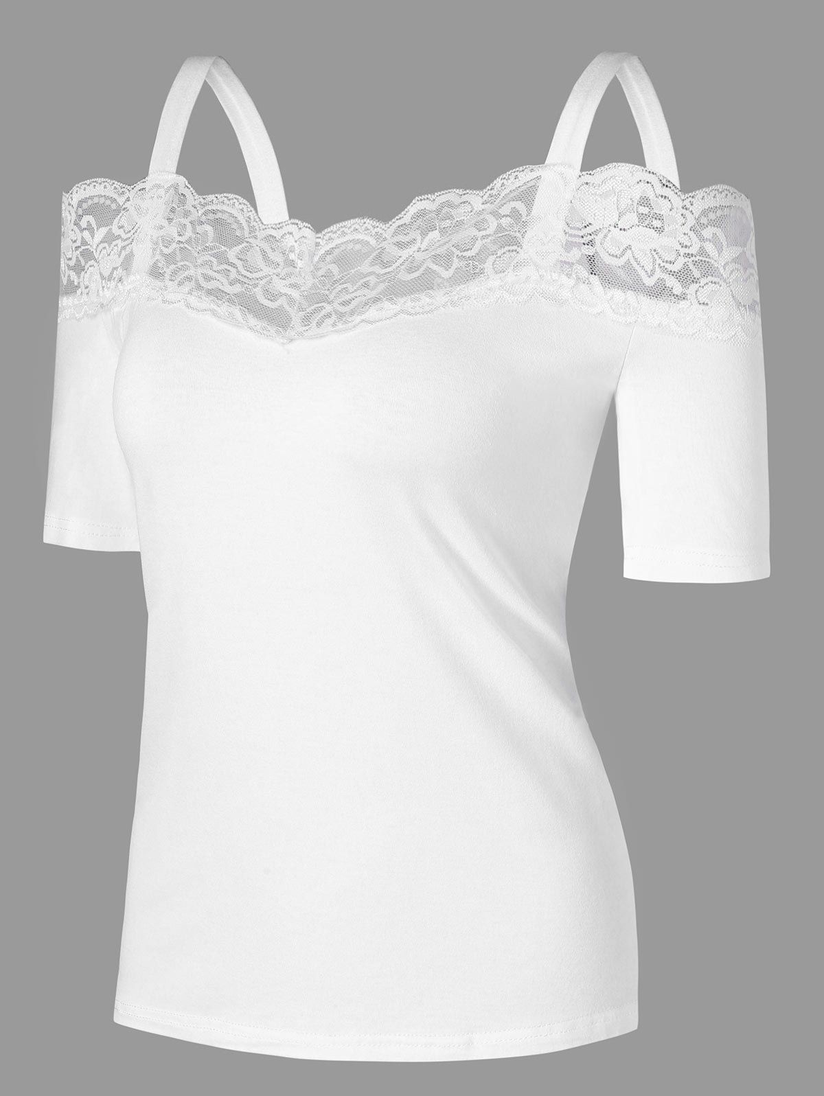 

Cold Shoulder Lace Insert T-shirt, White