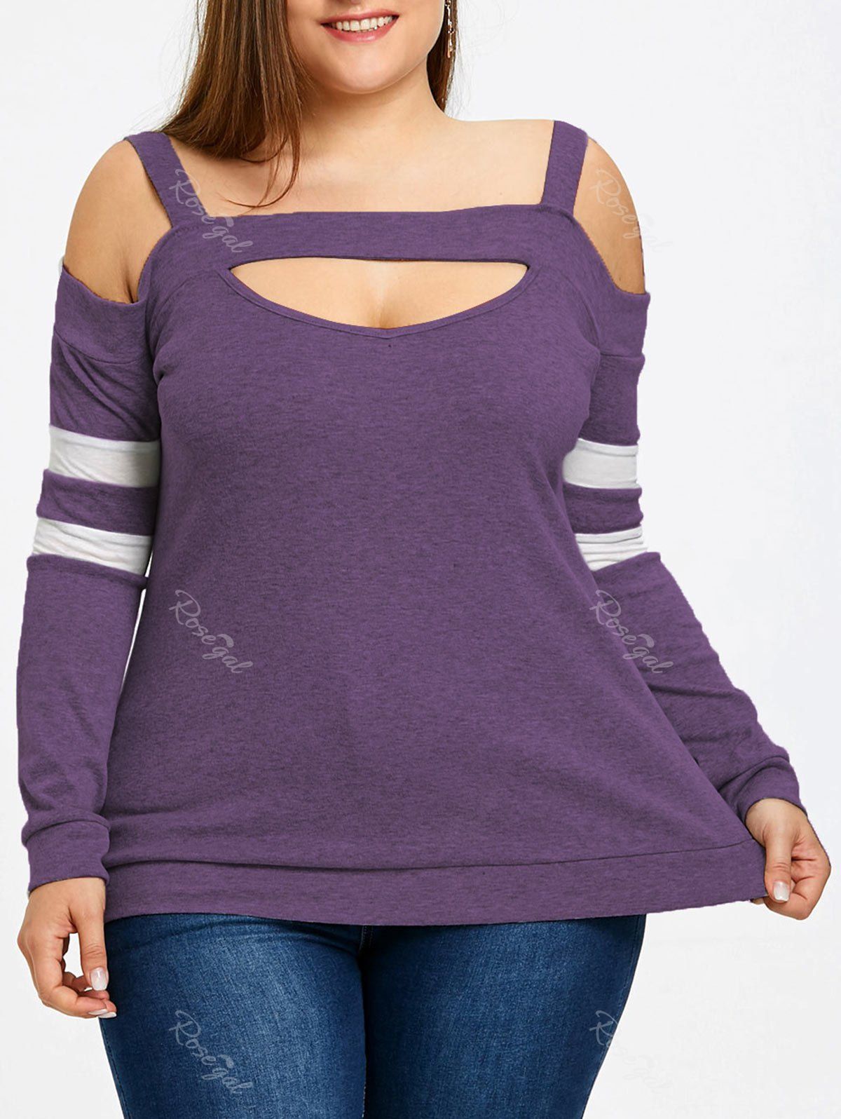 

Plus Size Cut Out Open Shoulder Top, Purple
