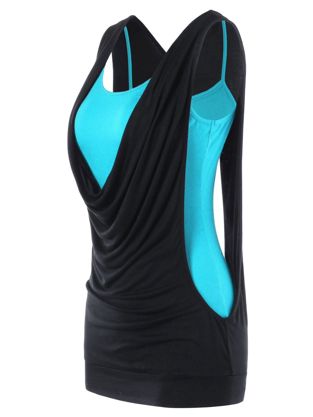 

Cowl Neck Panel Cut Out Tank Top, Tron blue