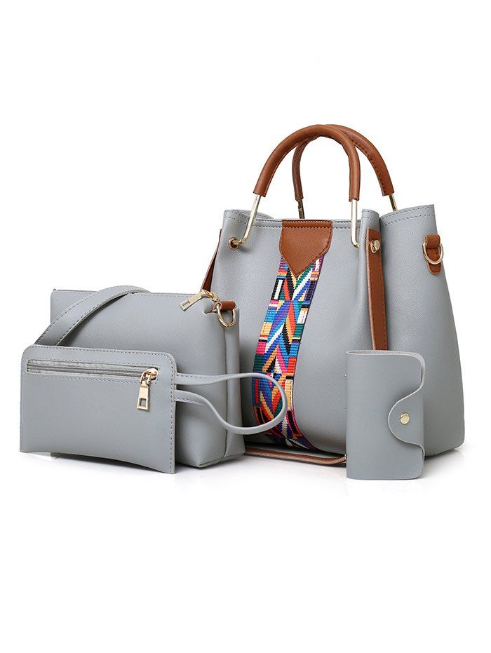 

Chic Faux Leather 4 Pieces Tote Bag Set, Gray