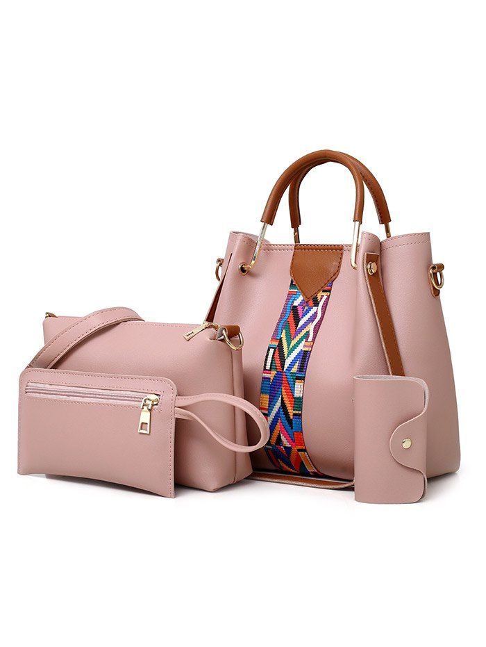 

Chic Faux Leather 4 Pieces Tote Bag Set, Pink