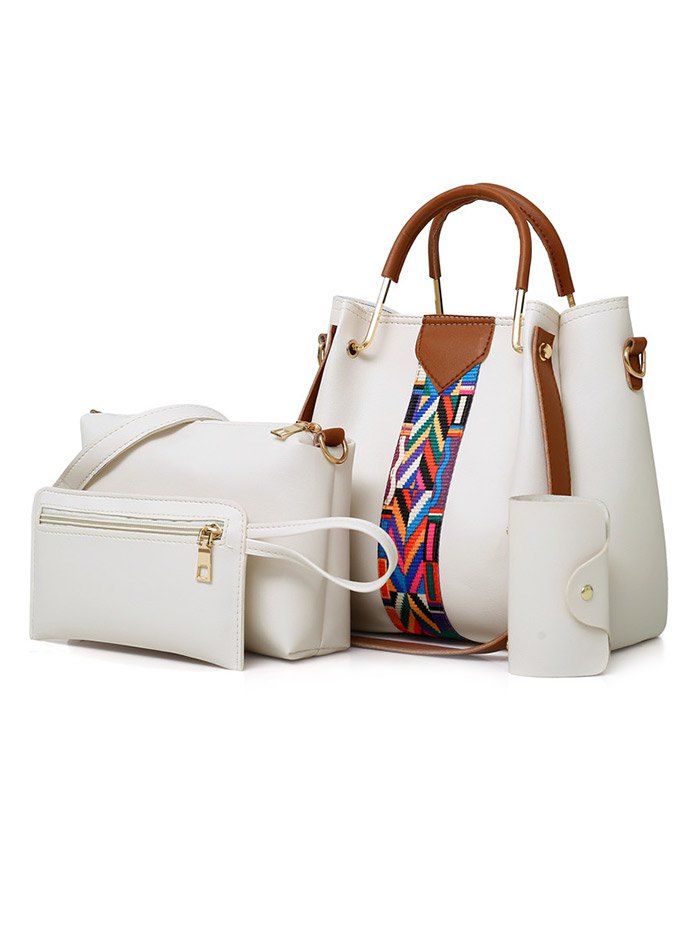 

Chic Faux Leather 4 Pieces Tote Bag Set, White