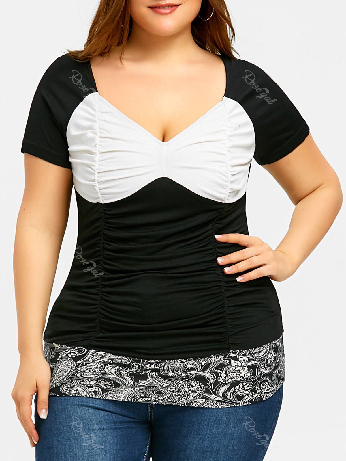 2019 plus size ruched empire waist t shirt