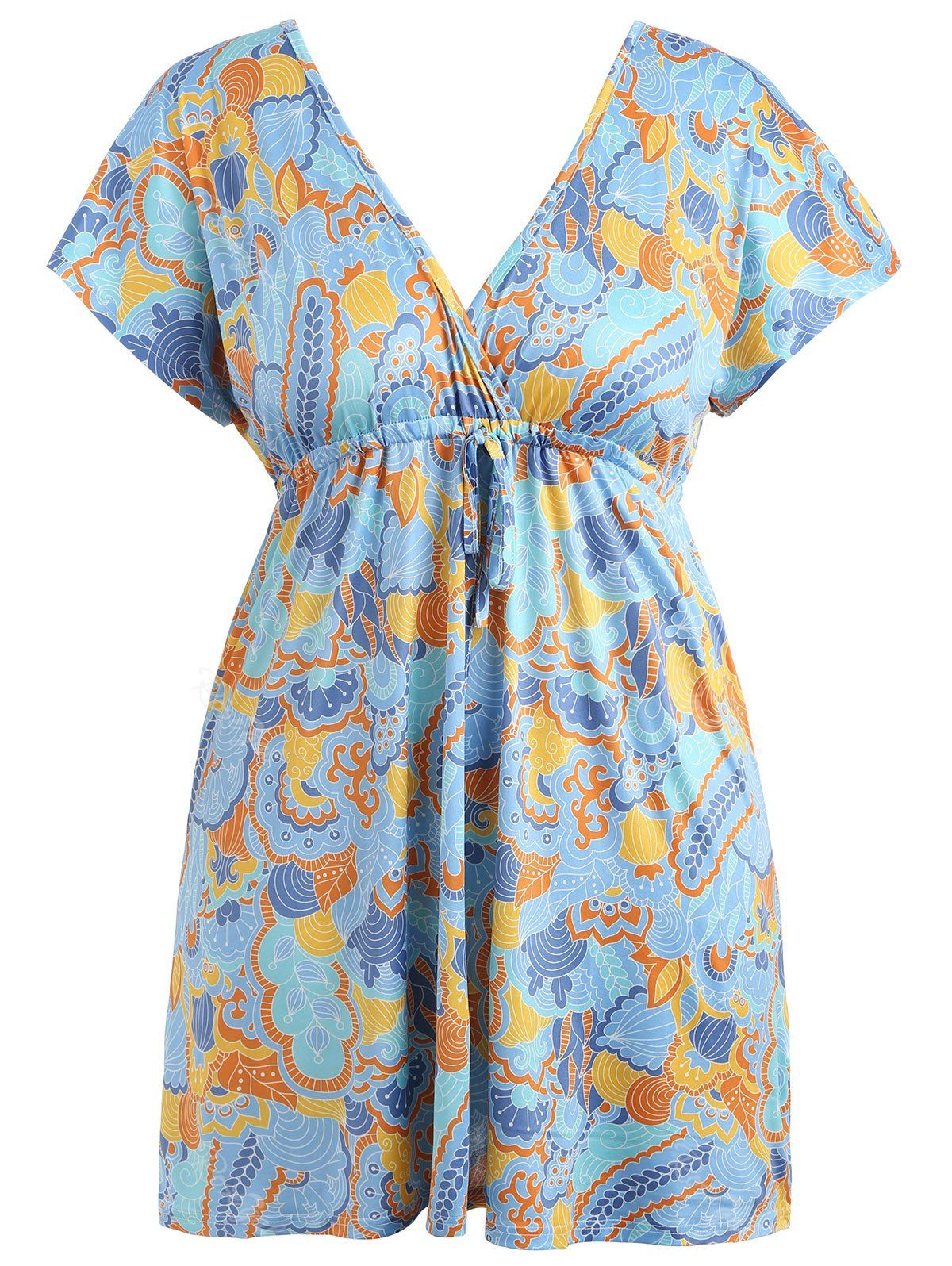 

Plunge High Waist Plus Size Printed Dress, Multi-c