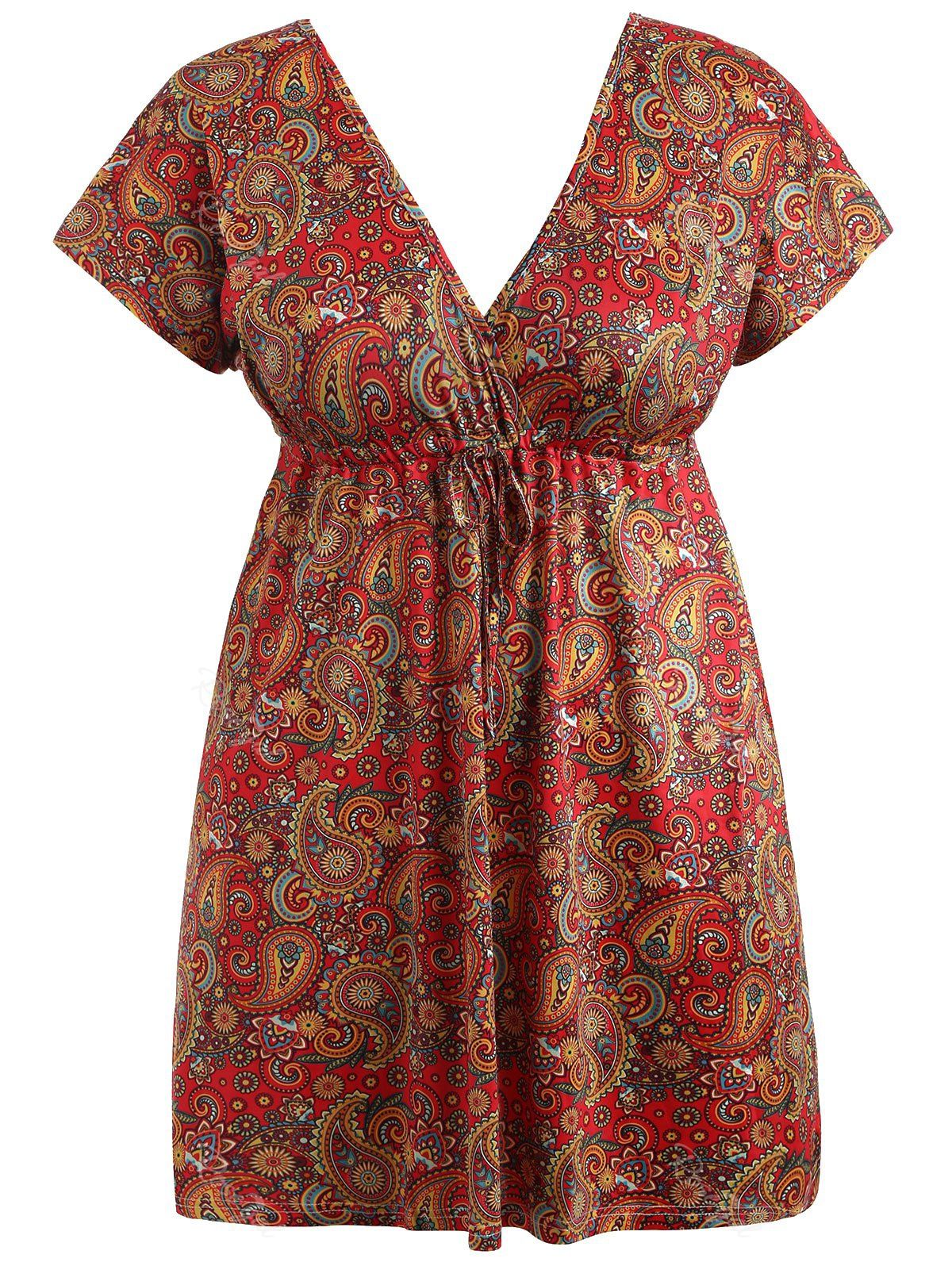 

Plunge High Waist Plus Size Printed Dress, Multi-a