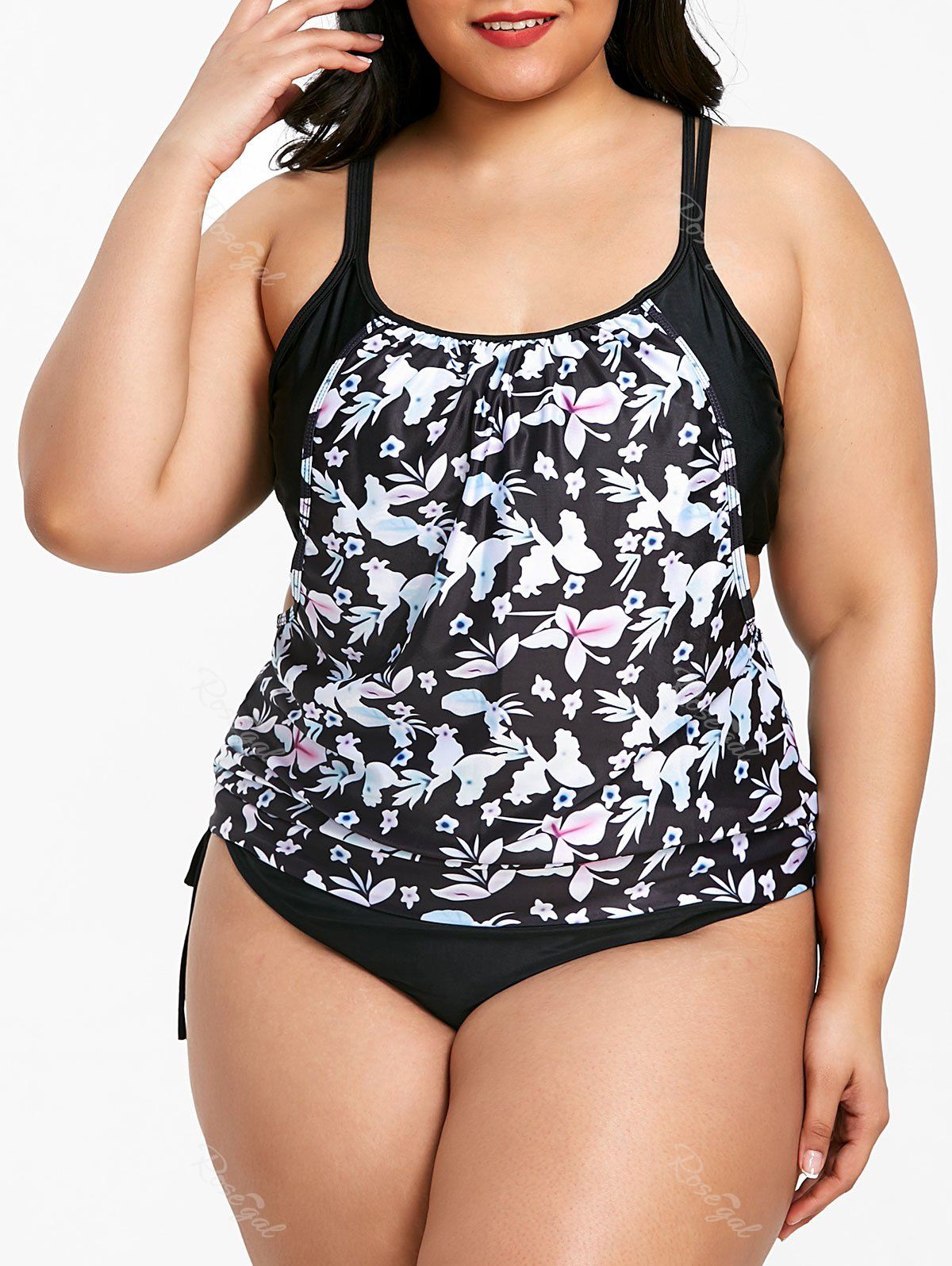 

Plus Size Double Cut One Piece Swimwear, Black