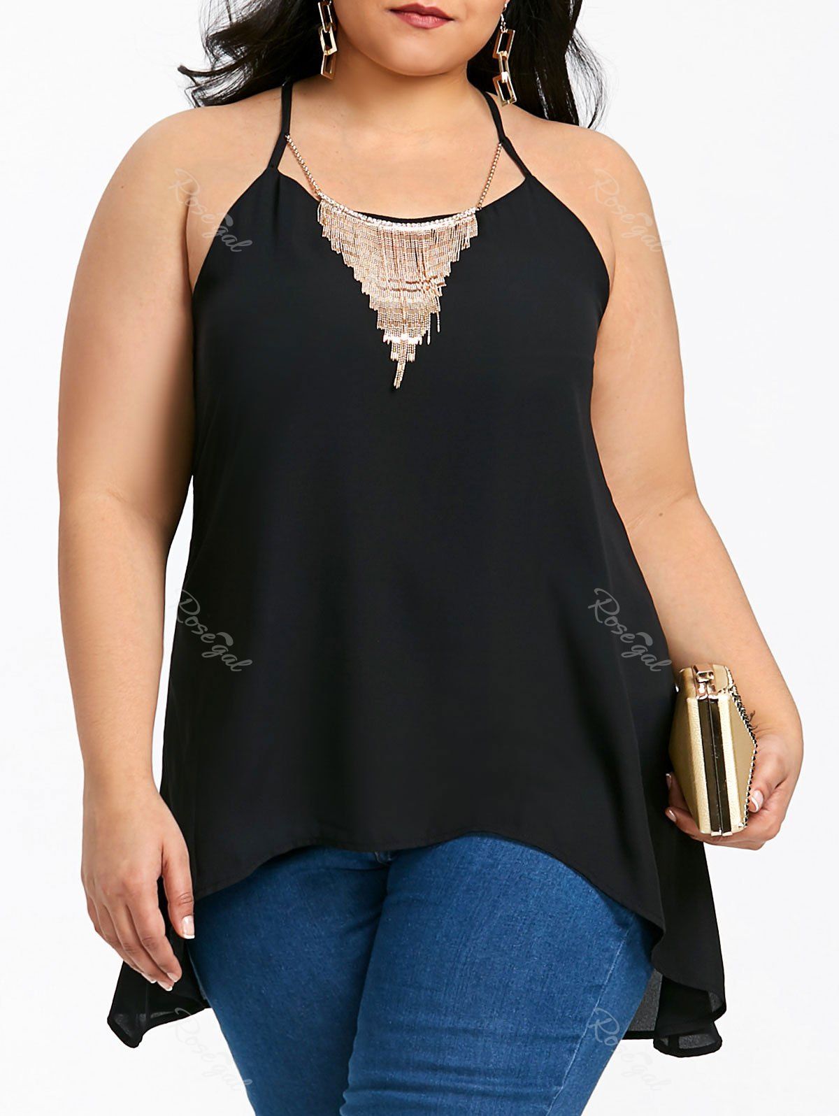 Gamiss Women Long Tanks Plus Size High Low Lace Panel Camis Tank Top Sexy Sleeveless Vest