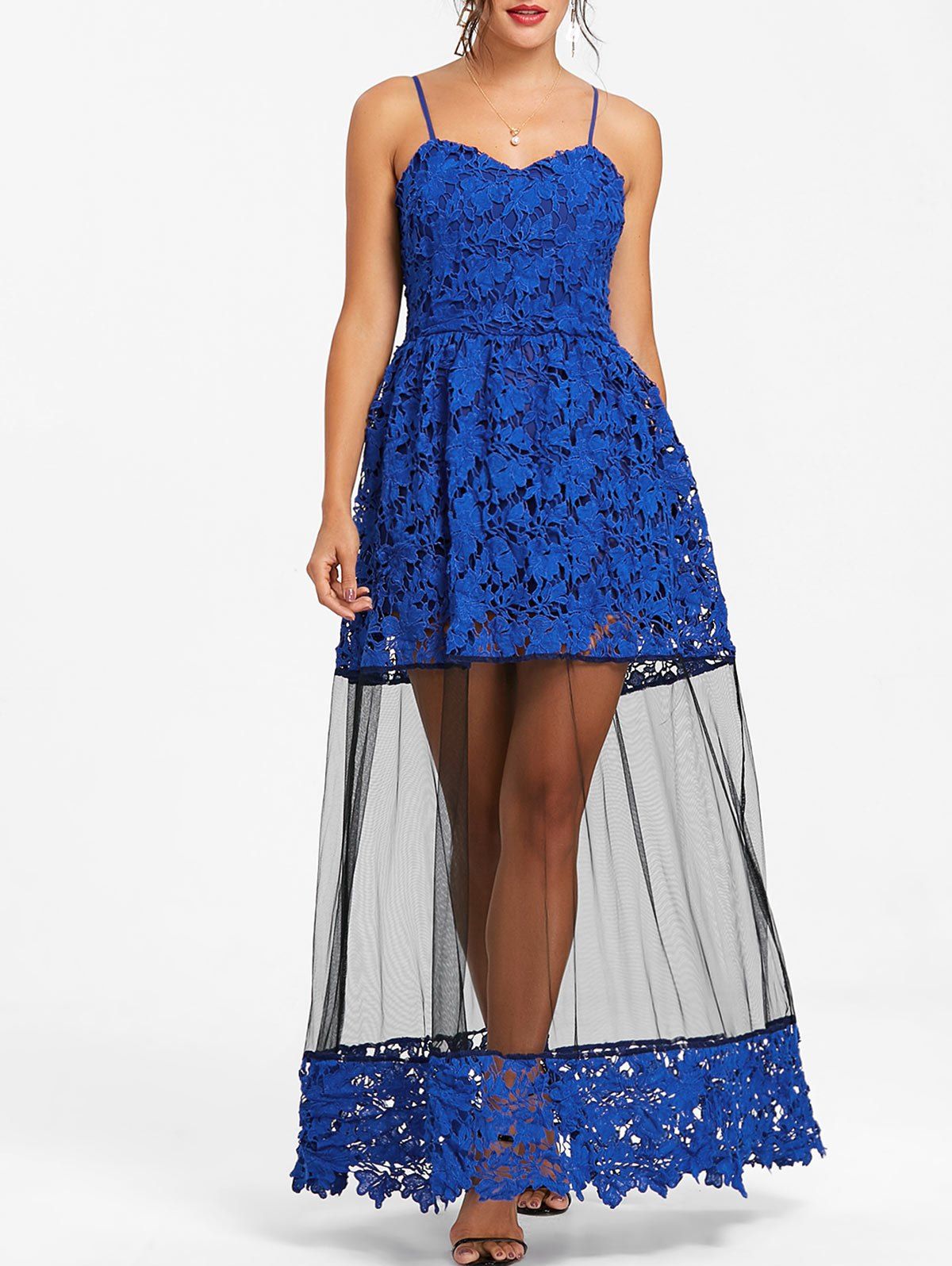 

Lace Long Party Slip Dress, Sapphire blue