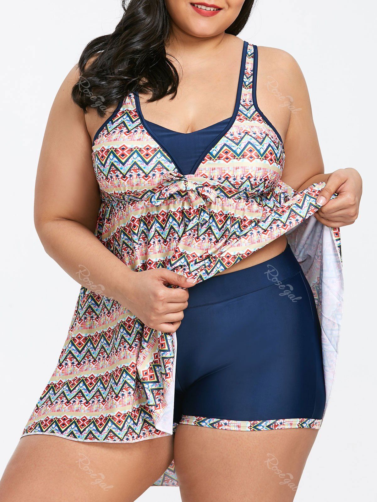 

Plus Size Chevron Empire Waist Tankini Set, Colormix