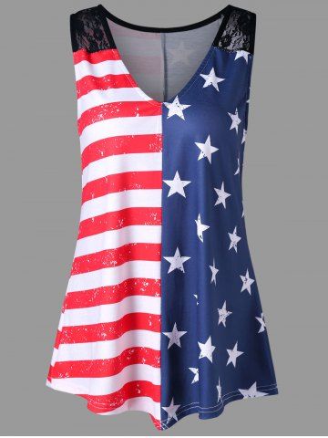 Lace Panel American Flag Trapeze Tank Top