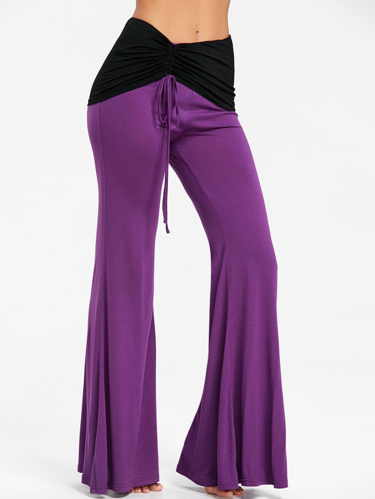 

High Rise Two Tone Ruched Flare Pants, Purple
