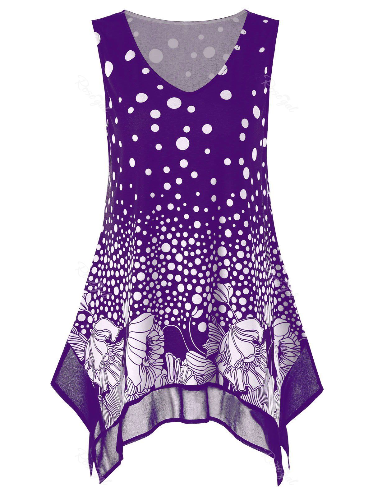 

Plus Size Polka Dot Crescent Hem Tank Top, Purple