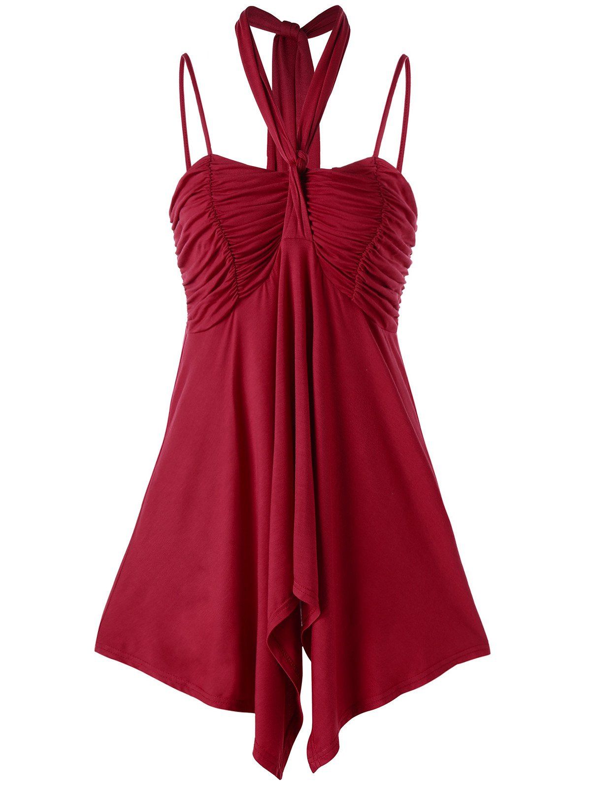 

Empire Waist Ruched Cami Tank Top, Red wine