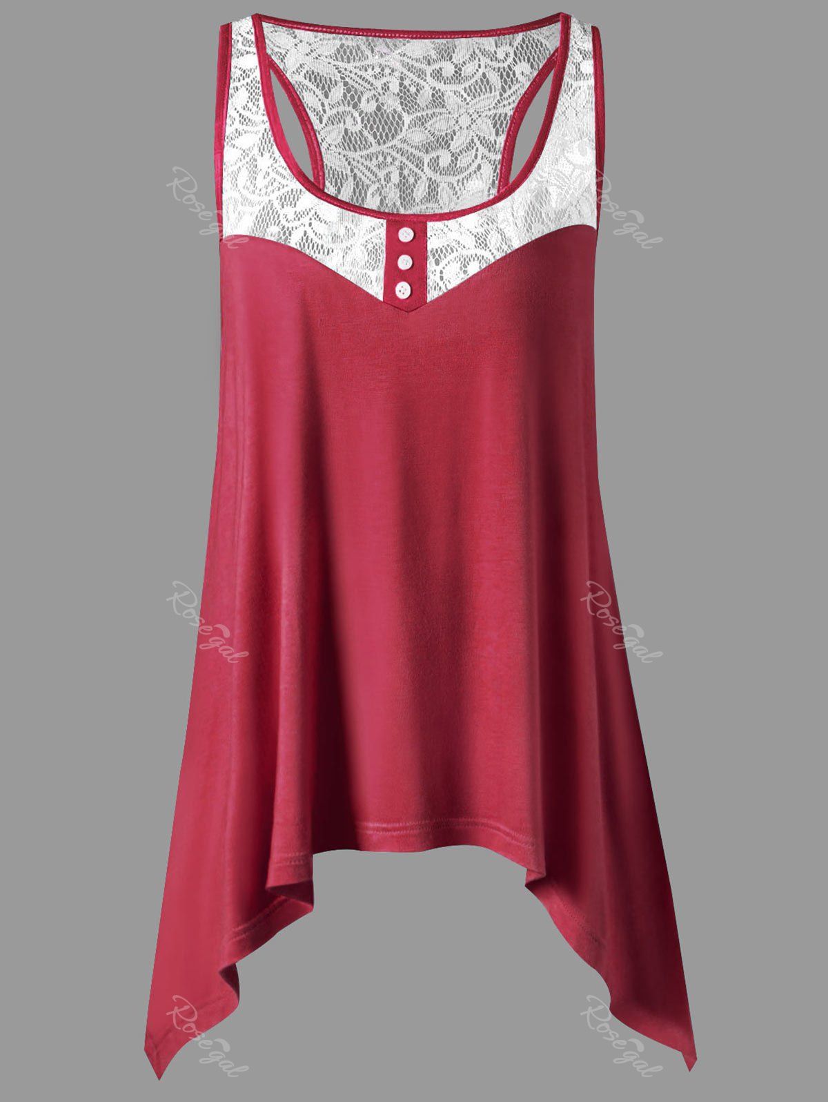 

Lace Panel Plus Size Sharkbite Tank Top, Red