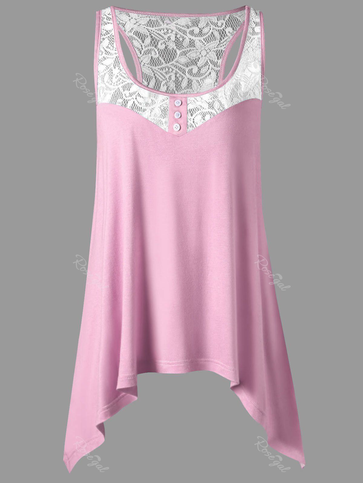 

Lace Panel Plus Size Sharkbite Tank Top, Pink