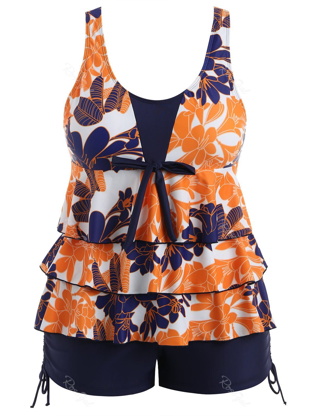 

Plus Size Floral Tiered Tankini Set, Navy blue