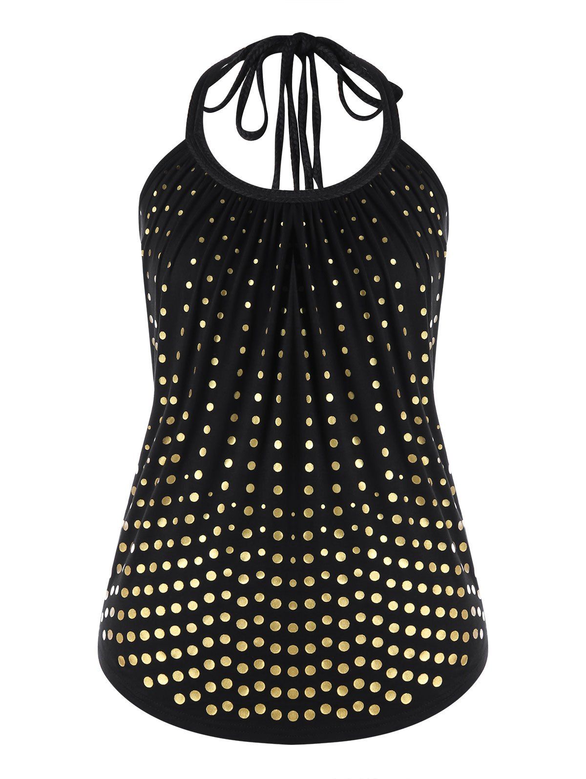 

Polka Dot Glittery Halter Neck Tank Top, Black