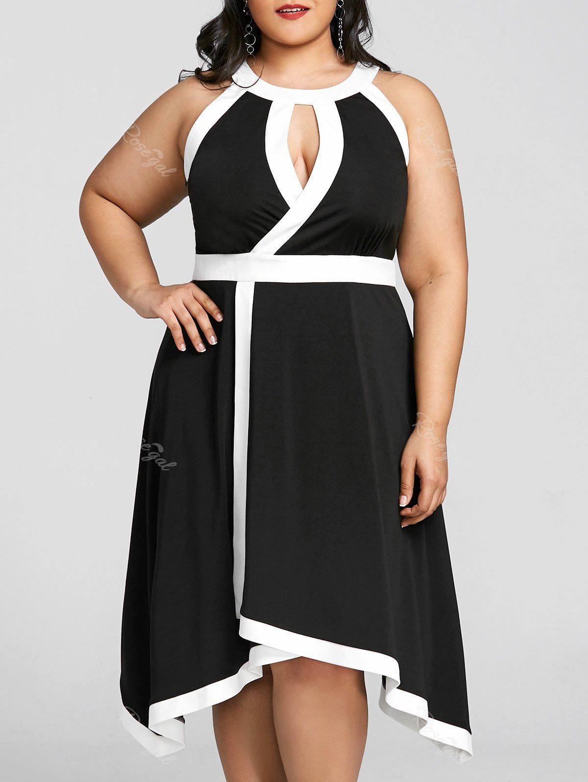 

Plus Size Sleeveless Keyhole Neck Dress, Black