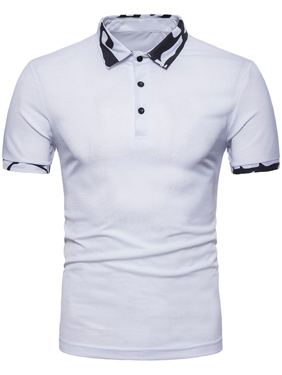 

Short Sleeve Camo Splicing Polo Shirt, White