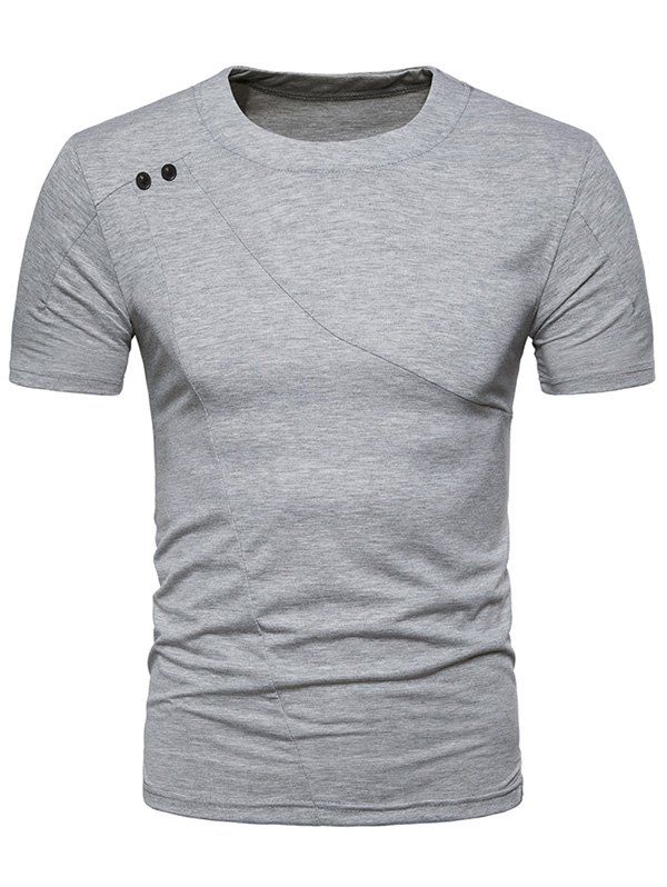 

Crew Neck Solid Color Button Design T-shirt, Light gray