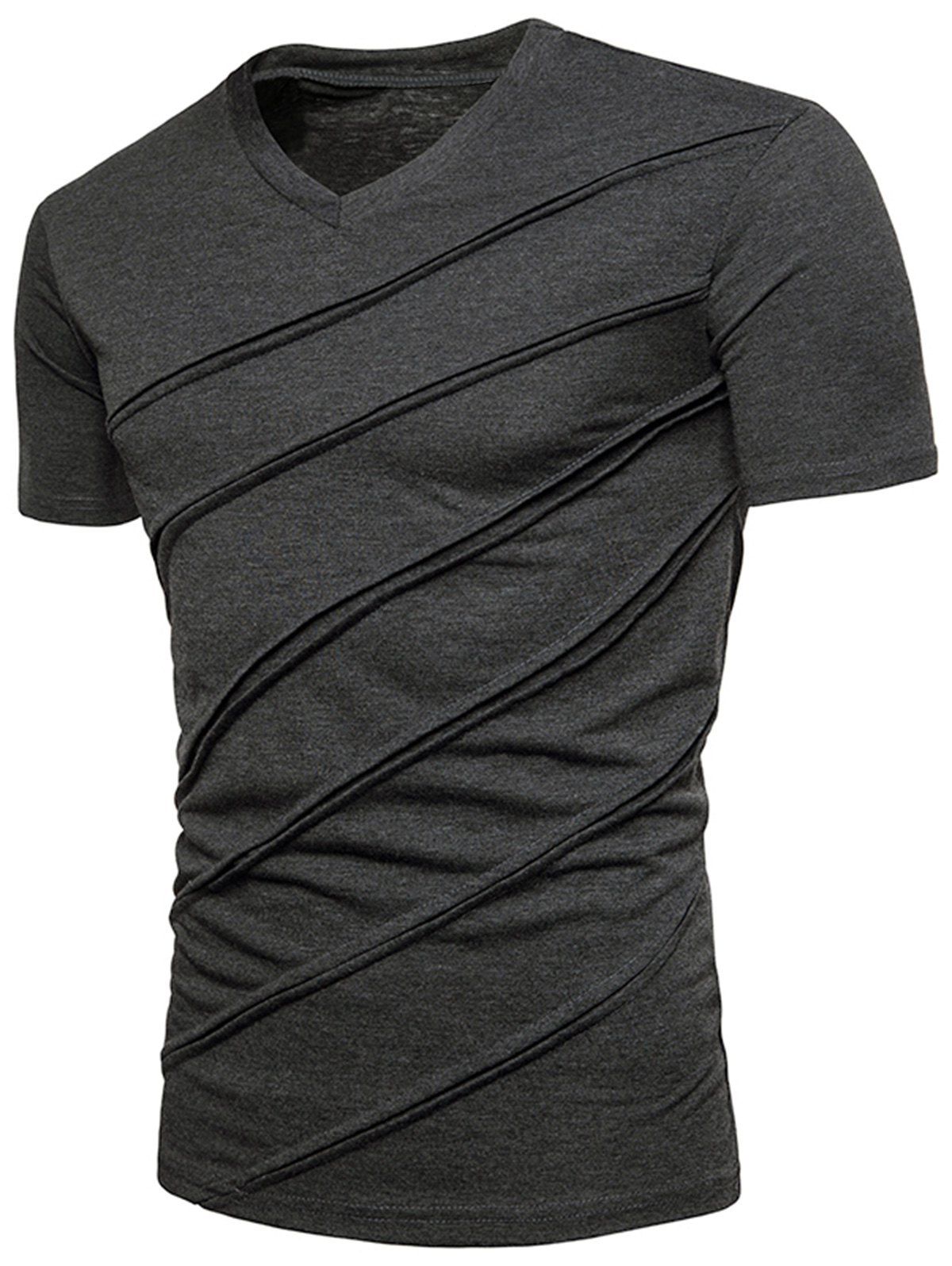 

Solid Color V Neck Short Sleeve T-shirt, Dark gray
