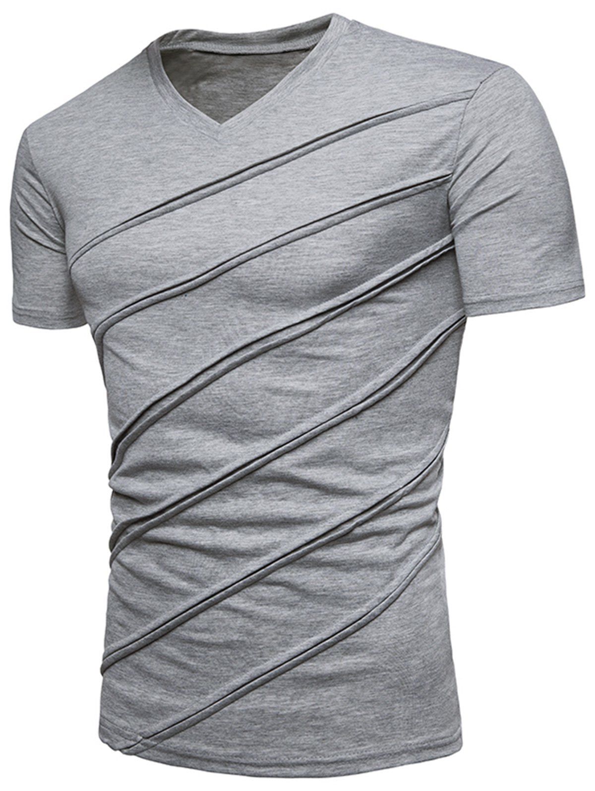 

Solid Color V Neck Short Sleeve T-shirt, Light gray