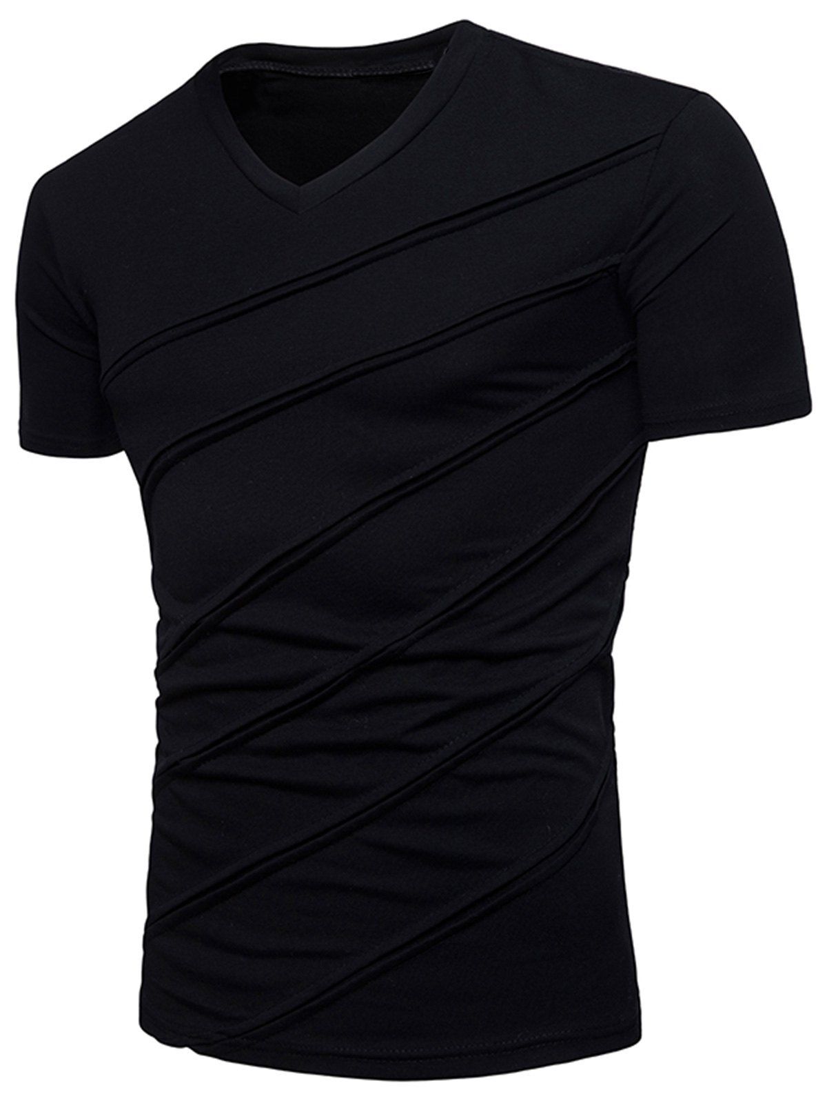 

Solid Color V Neck Short Sleeve T-shirt, Black