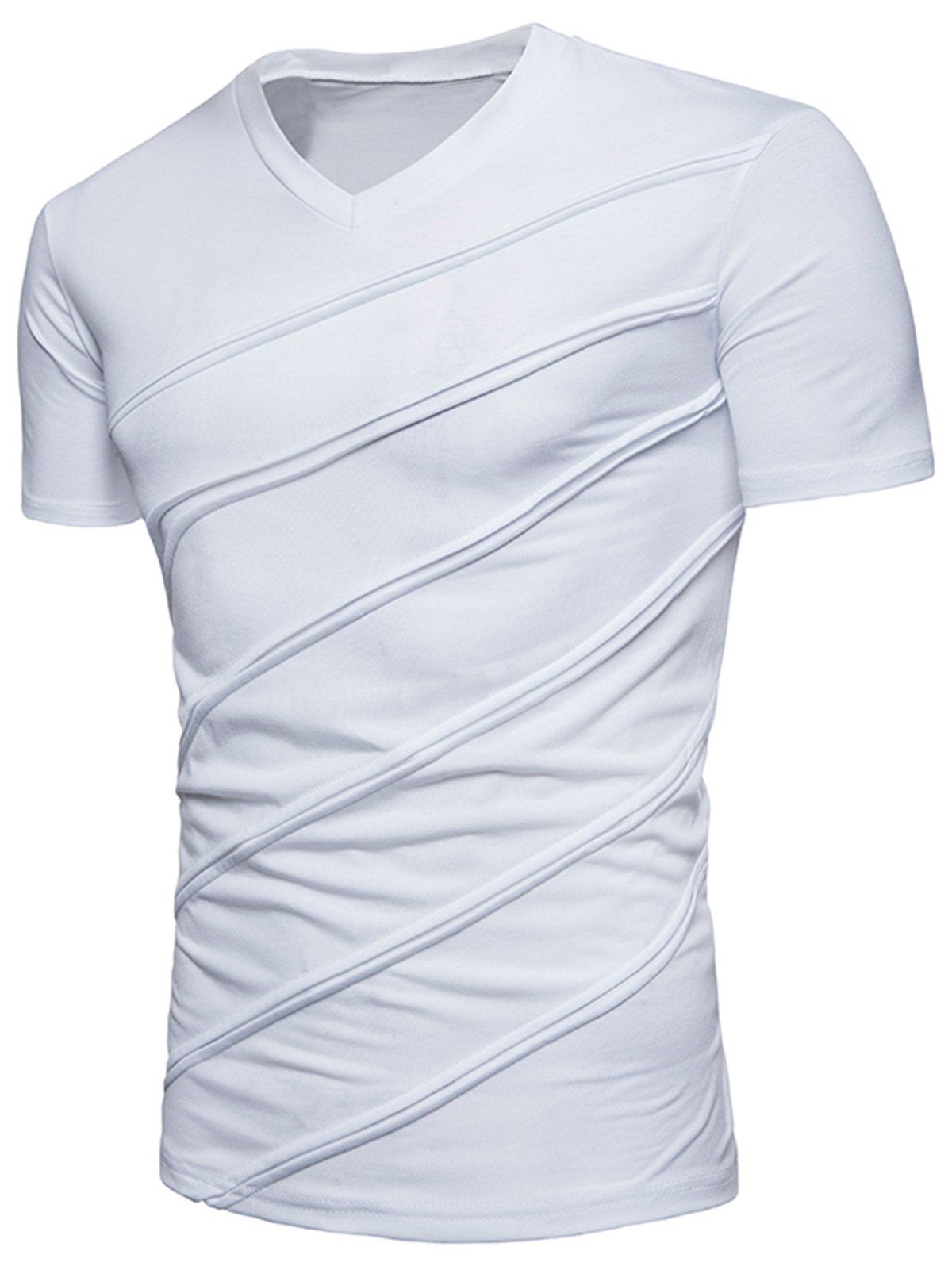 

Solid Color V Neck Short Sleeve T-shirt, White