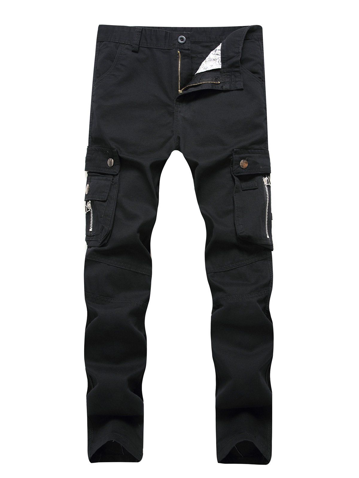 

Straight Leg Cargo Pants with Pockets, Black