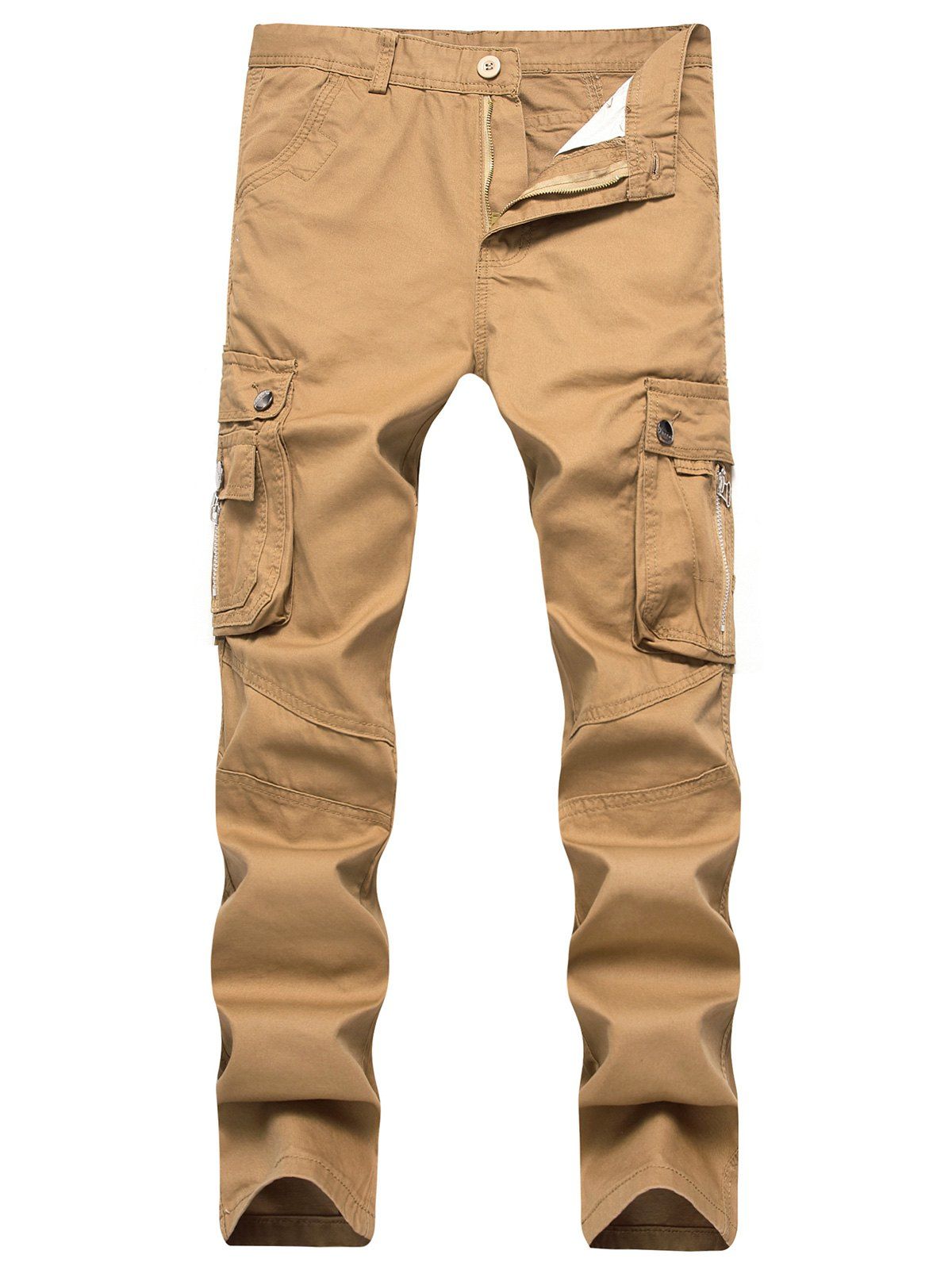 

Straight Leg Cargo Pants with Pockets, Dark khaki