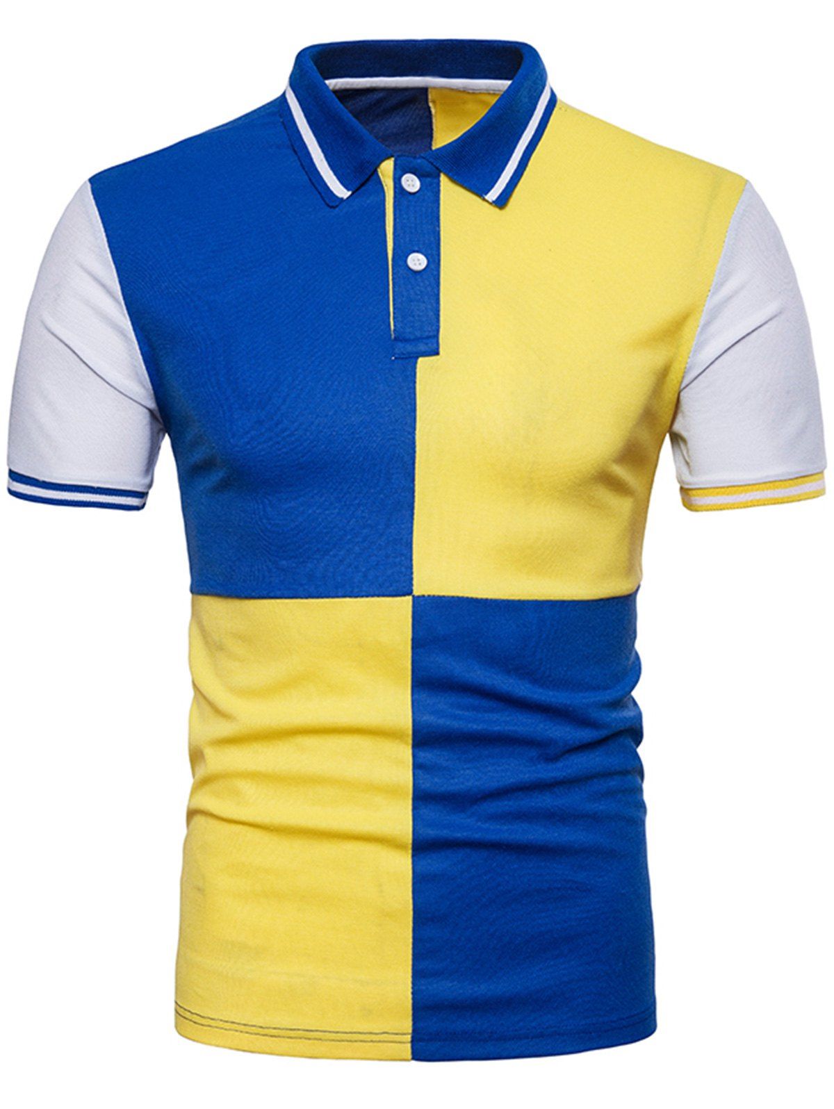 

Slimming Color Block Panel Polo Collar T-shirt, Harvest yellow