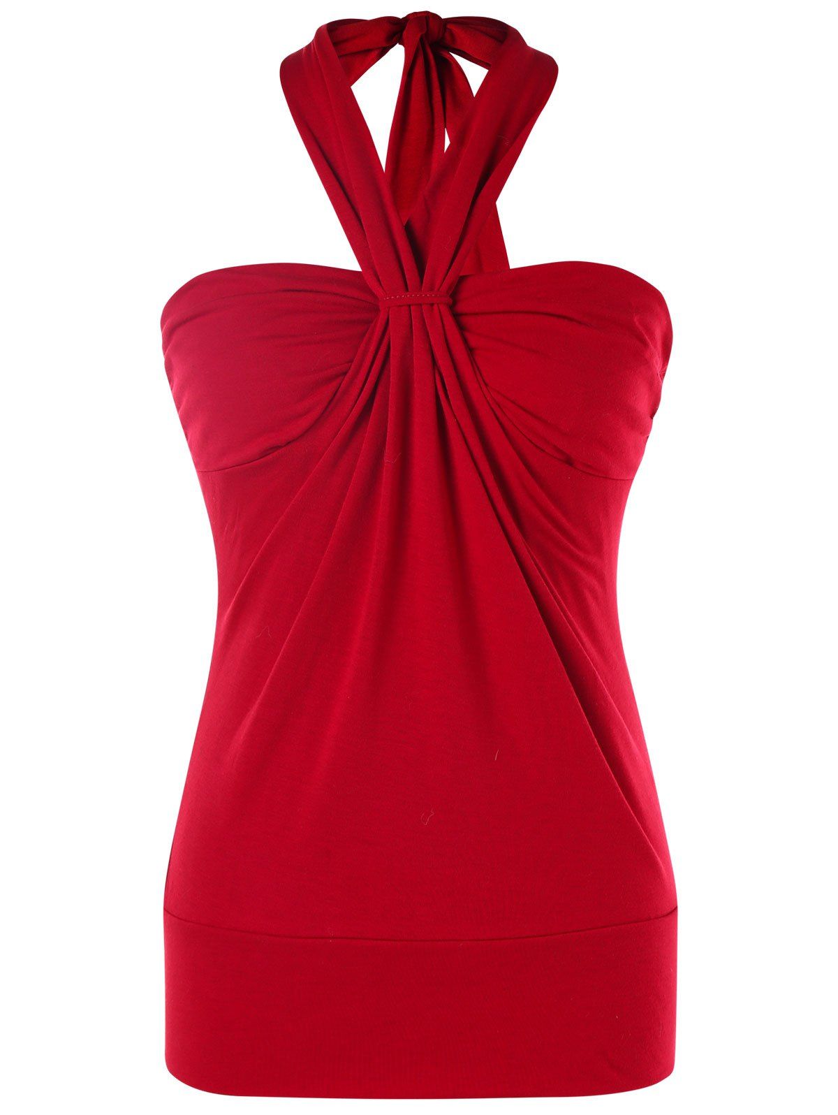 

Open Back Halter Tank Top, Red
