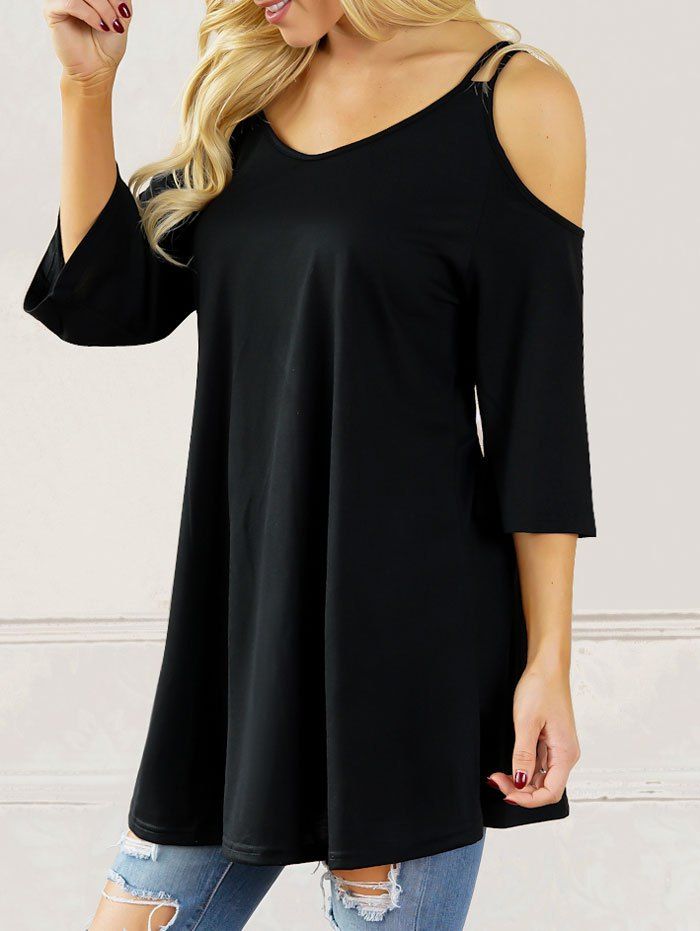 

Cold Shoulder Scoop Neck Tunic T-shirt, Black