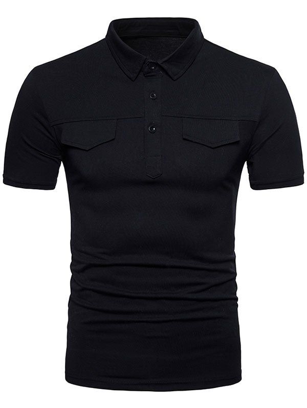 

Solid Color Faux Pocket Short Sleeve Polo T-shirt, Black