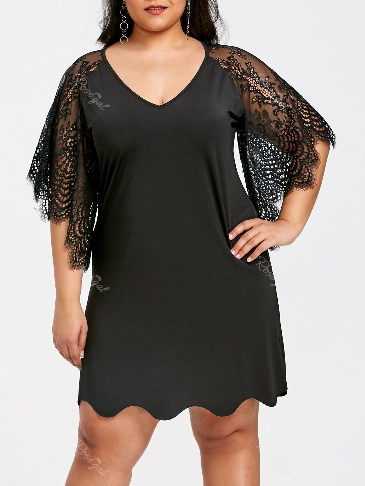 [40 Off] Lace Butterfly Sleeve Plus Size Straight Dress Rosegal