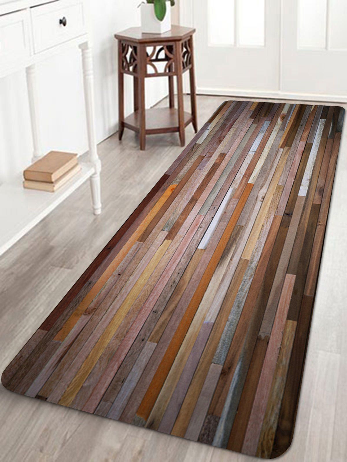 

Wood Grain Pattern Anti-skid Water Absorption Area Rug, Deep brown