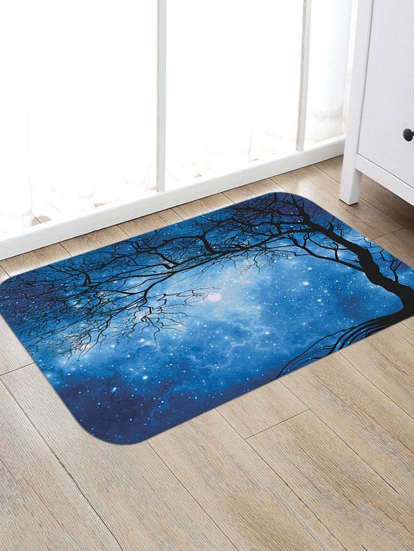 

Starry Night Tree Pattern Anti-skid Water Absorption Area Rug, Blue