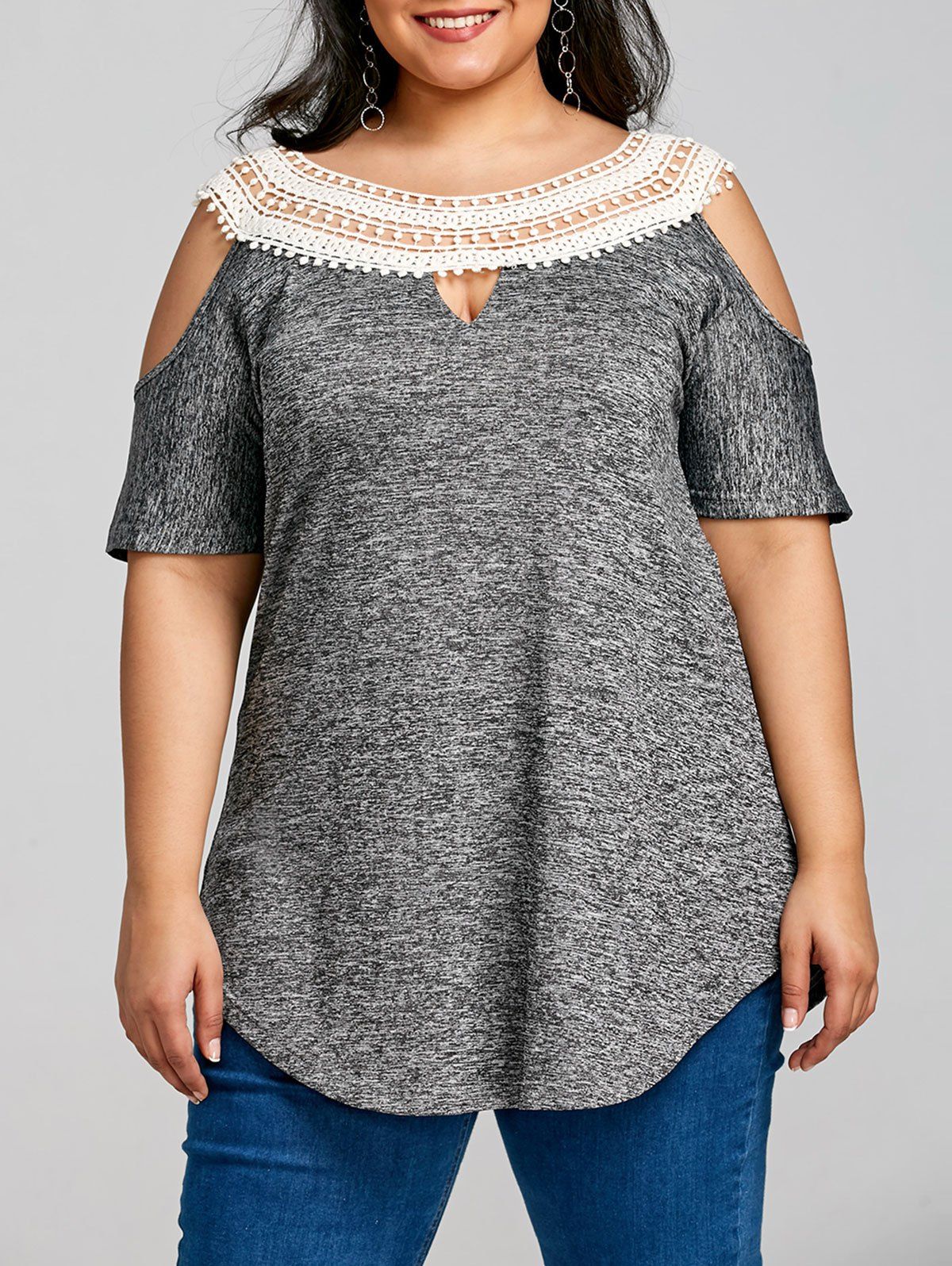 

Cold Shoulder Plus Size Half Sleeve T-shirt, Gray