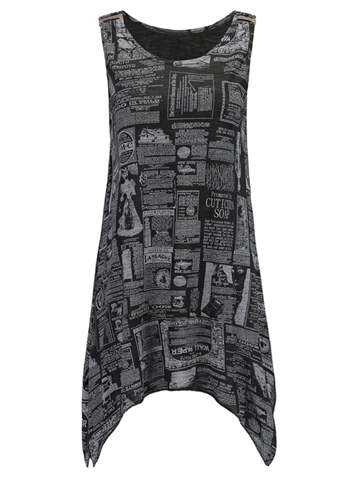 

Handkerchief Newspaper Print Tunic Tank Top, Black