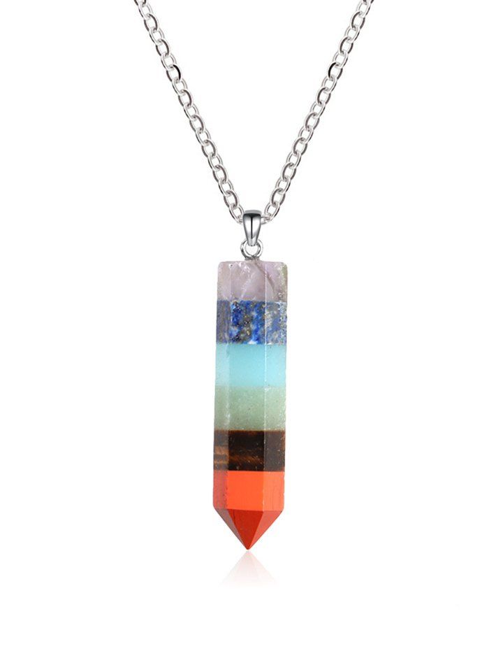 

Rainbow Layered Tapered Hexagonal Stone Pendant Necklace, Multi-a