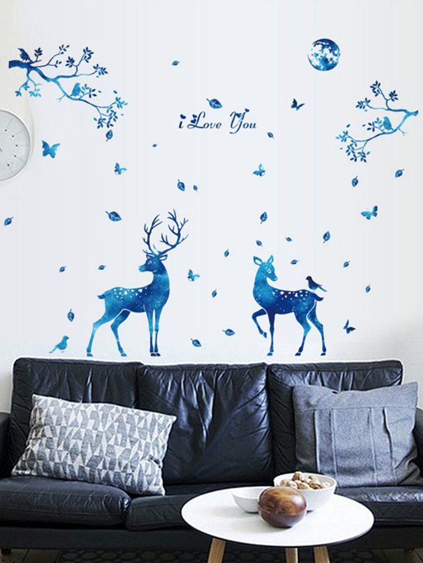 

Deer Couple Pattern Wall Stickers for Bedroom, Blue