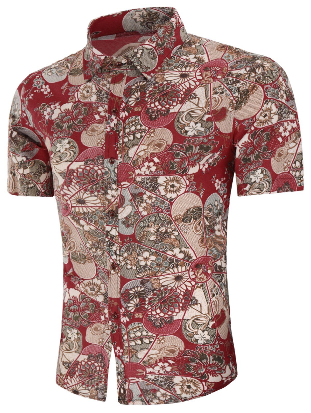 

Turn-down Collar Floral Print Short Sleeve Shirt, Multi