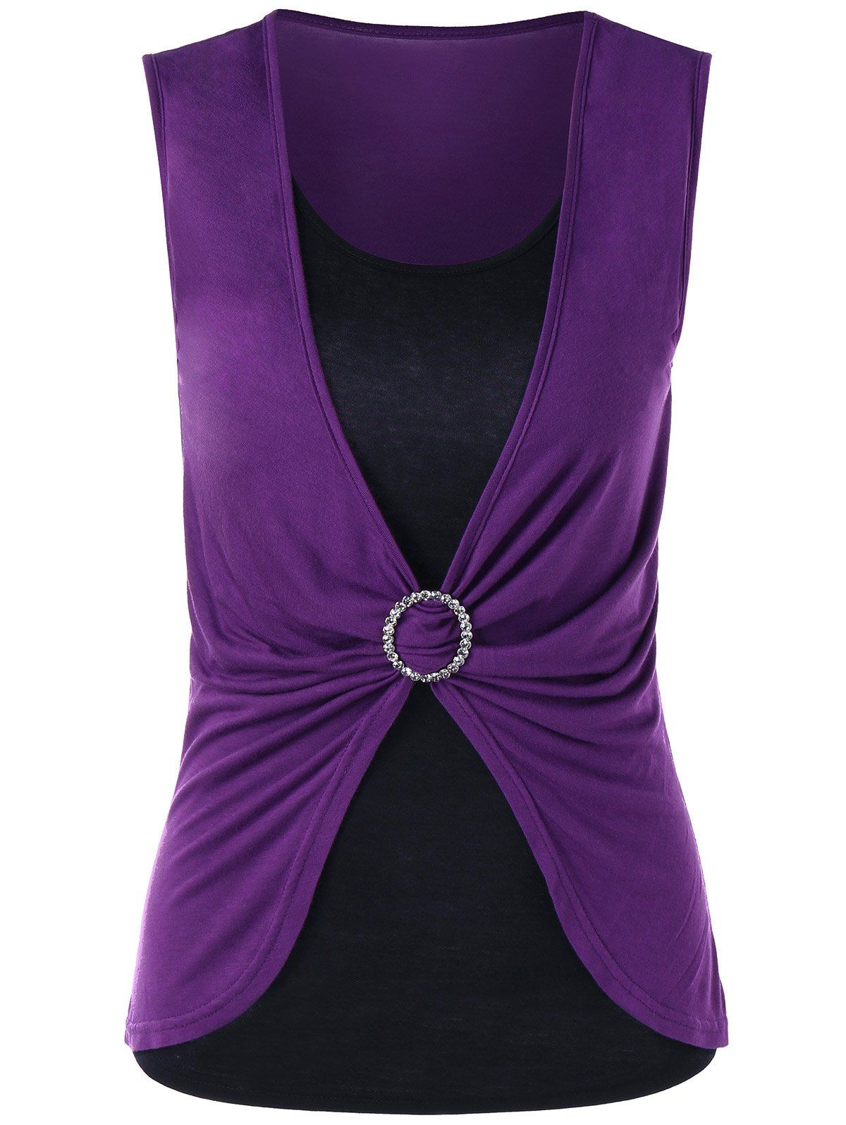 

Color Block Embellished Tank Top, Purple