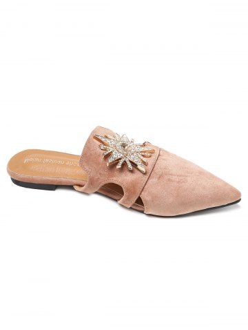 Rhinestone Embellished Pointed Toe Flats - Light Brown - 36 Rhinestone Embellished Pointed Toe Flats - Light Brown - 36