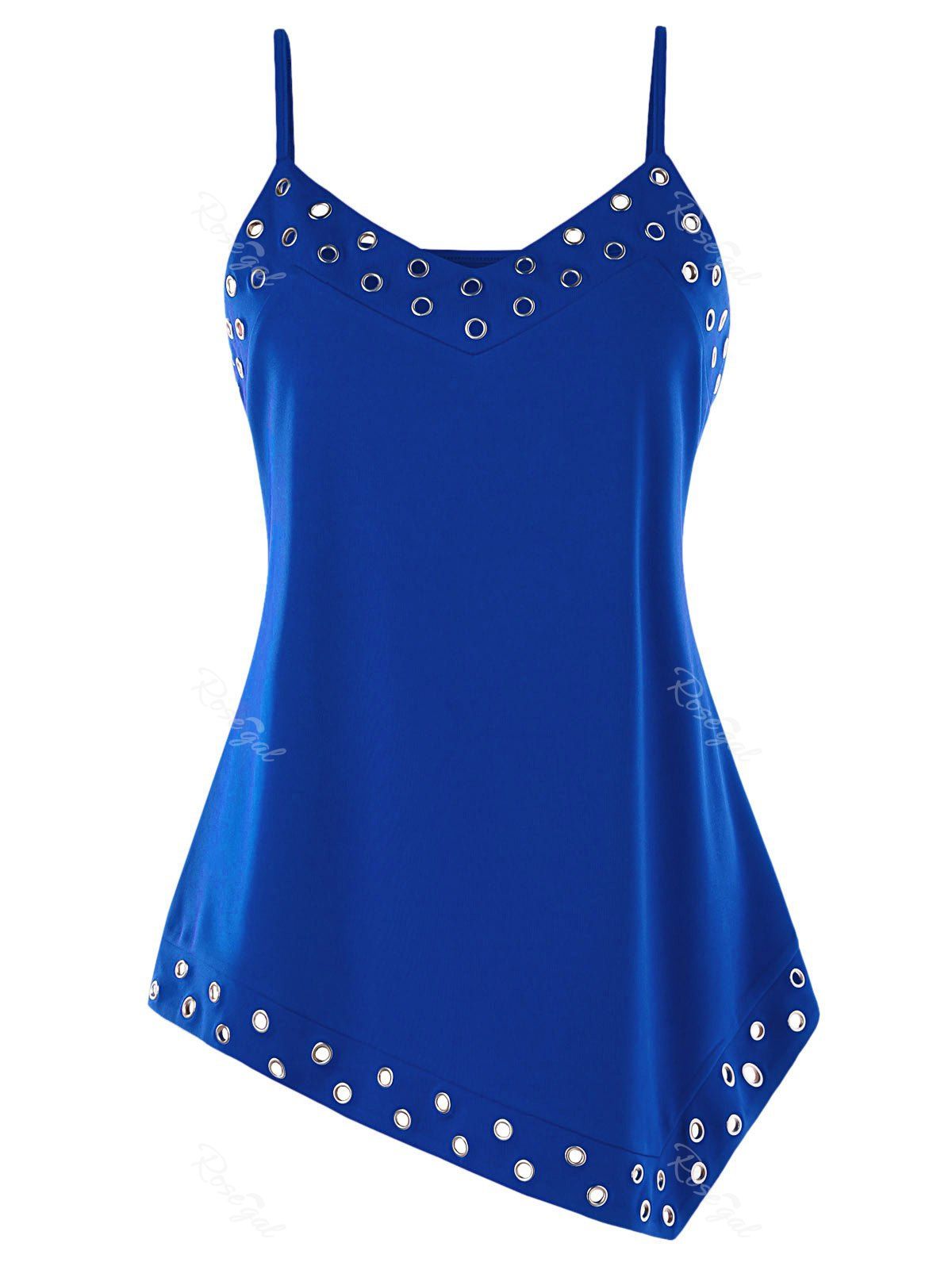 

Plus Size Asymmetric Grommets Cami Top, Blue