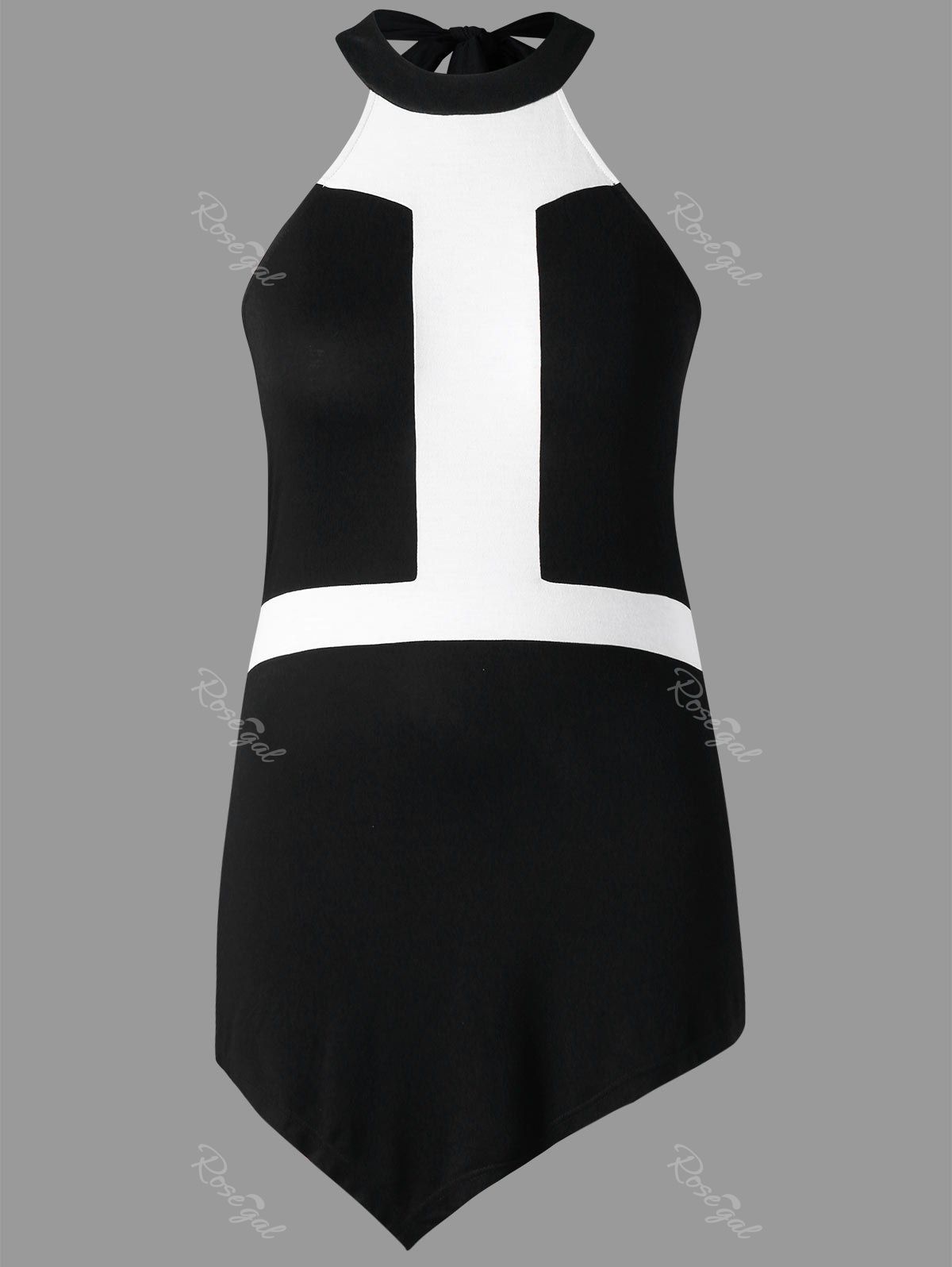 

Plus Size Halter Neckline Tank Top, Black white