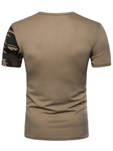 

Crew Neck Camouflage Splicing T-shirt, Dark khaki