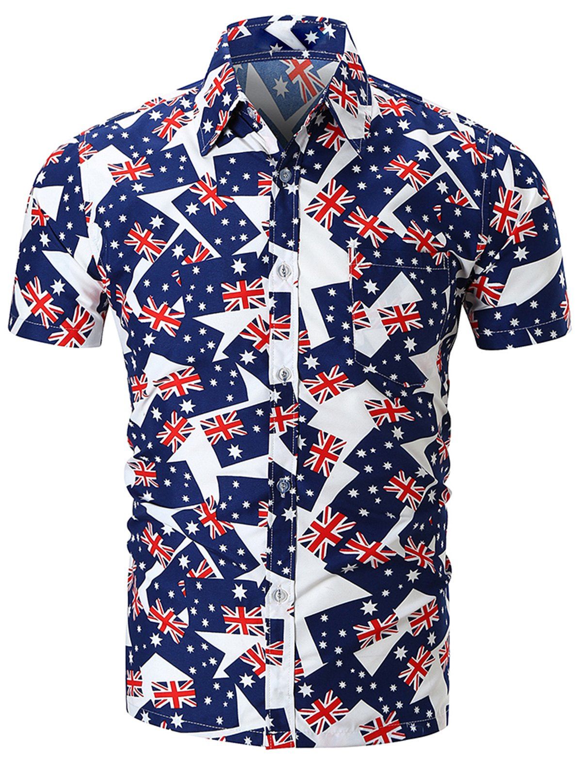 

Pocket Design Flag Print Short Sleeve Shirt, Multi