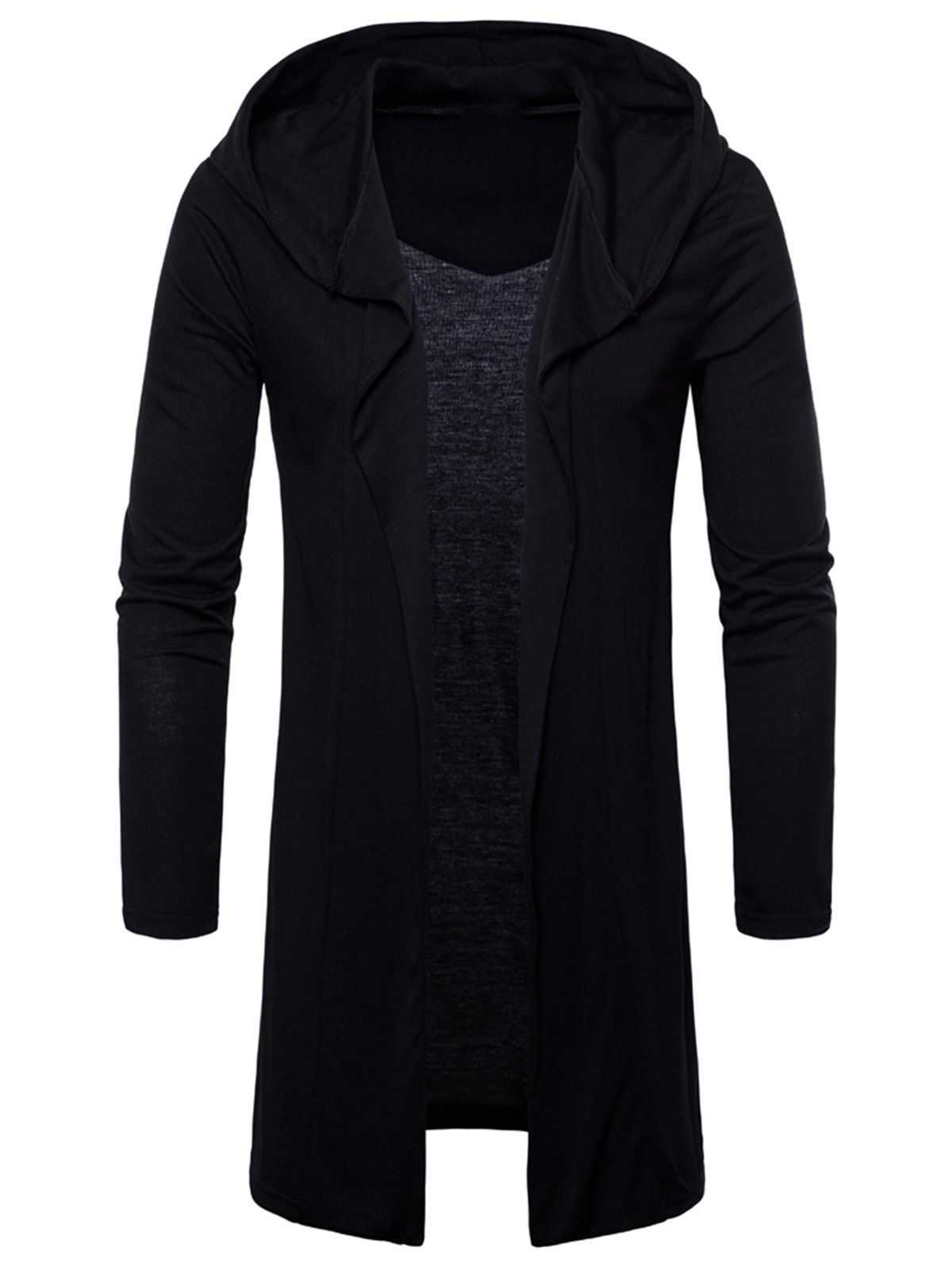 

Long Sleeve Open Front Hooded T-shirt, Black