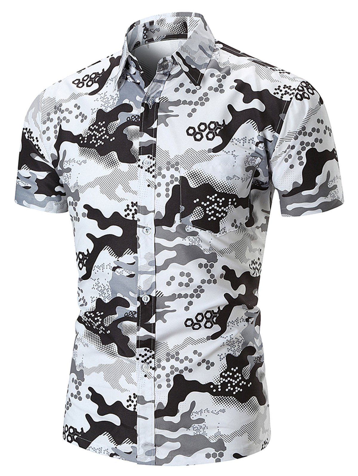 

Short Sleeve Geometric Camo Print Button Up Shirt, Multi